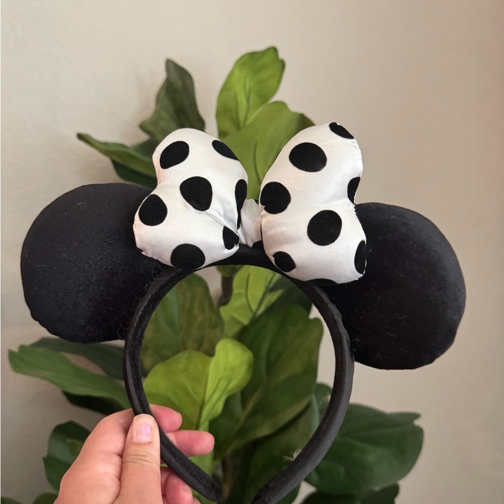 Black Minnie-Style Ears Headband with Polka Dot Bow